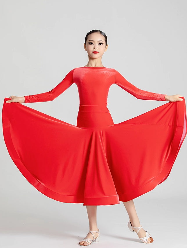 Girls Ballroom Dance Dresses Purple Blue Waltz Tango Ballroom Dance Regulations Competition Long Gown for Kids