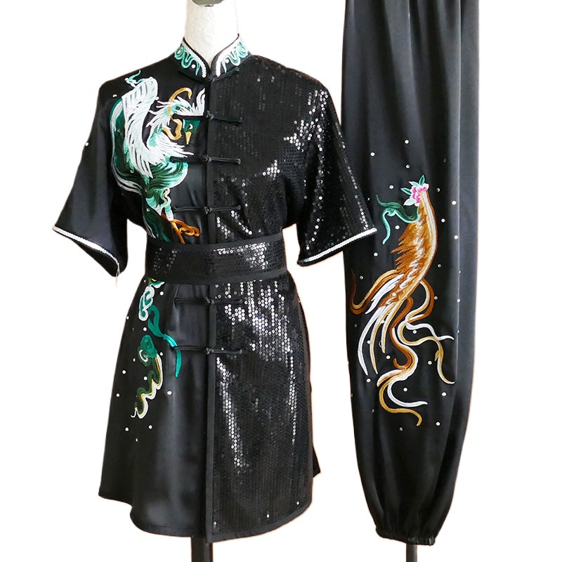 Custom Size Red Phoenix Wushu Competition Clothing for Women Embroidered Martial Arts Clothes Changquan Kungfu Art Exam Uniform