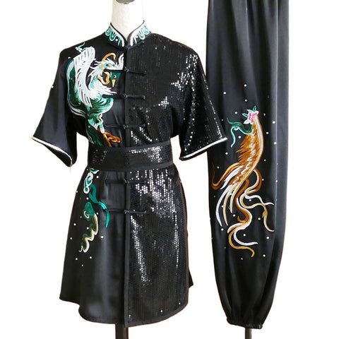 Custom Size Red Phoenix Wushu Competition Clothing for Women Embroidered Martial Arts Clothes Changquan Kungfu Art Exam Uniform