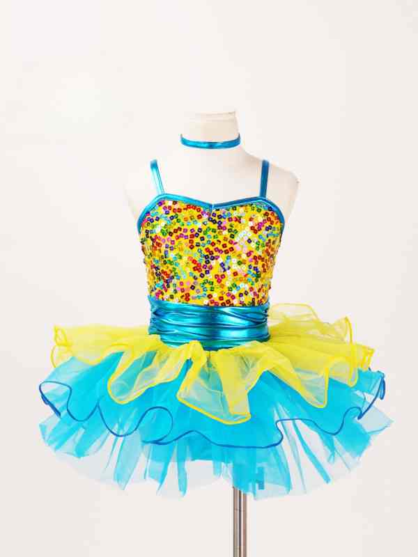 Children toddlers Blue red sequins ballet dance dress tutu skirt sparkle jazz performance costumes festival catwalks singing outfits for kids