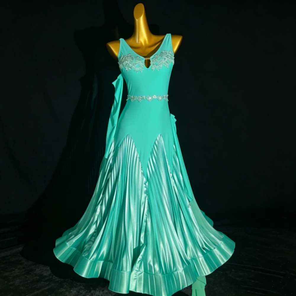 Custom Size Purple Turquoise Ballroom Dance Dress for Girl Waltz Tango Solo Performance Clothing