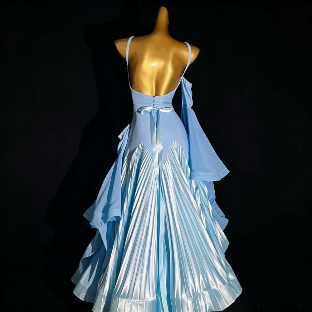 Custom Size Light Blue Ballroom Dance Dress for Women Girls Waltz Tango Dancing Long Gown