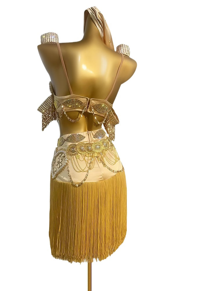 Custom Size Dark Green Gold Latin Dance Dresses for Women Girls Salsa Rumba Waltz Tango Competition Costumes