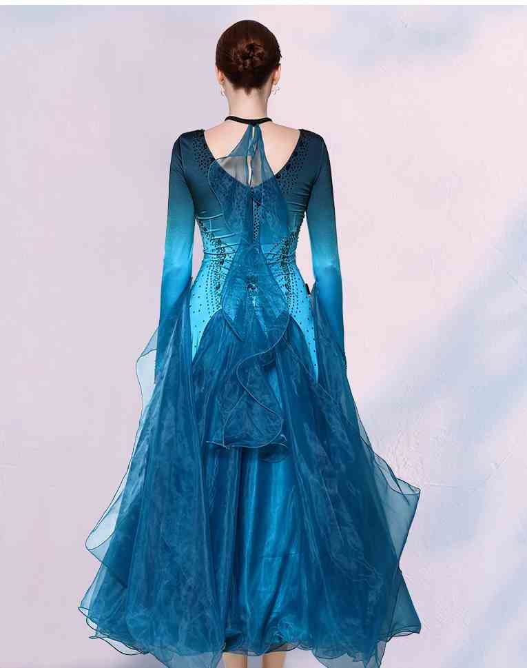 Orange Gradient Ballroom Dance Dresses for Women Girls Blue Violet Foxtrot Rhythm Waltz Tango Dancing Gown