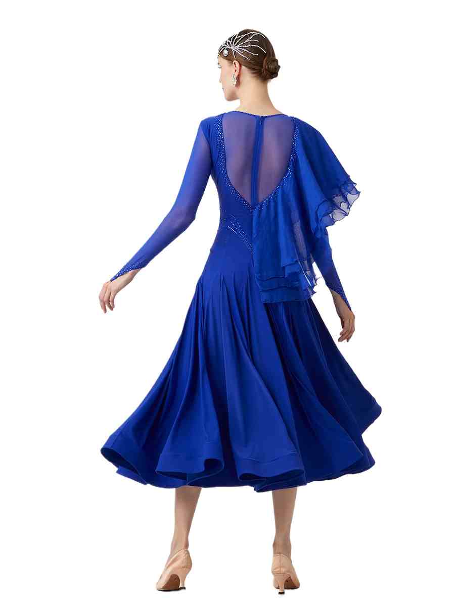 Custom Size Royal Blue Ballroom Dance Dresses Ruffles Neck Smoth Waltz Tango Dance Long Gown