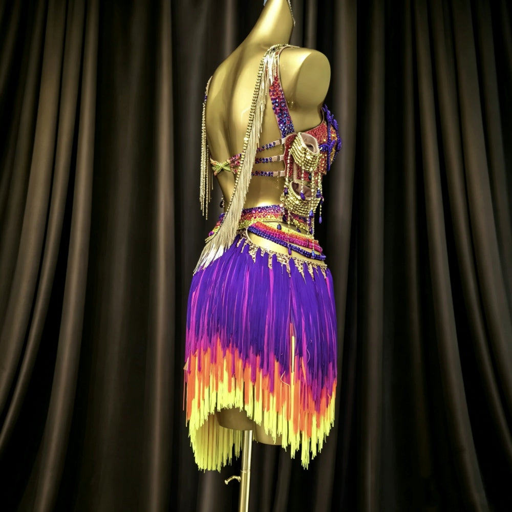 Custom Purple Latin Dance Competition Dress Rhythm Costume