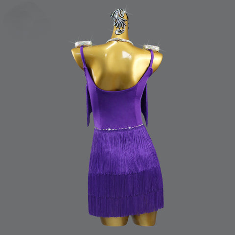 Purple tassels Latin dance competition dresses for Women Girls solo dance suit art examination skirts for girls - Moderndancedress.com