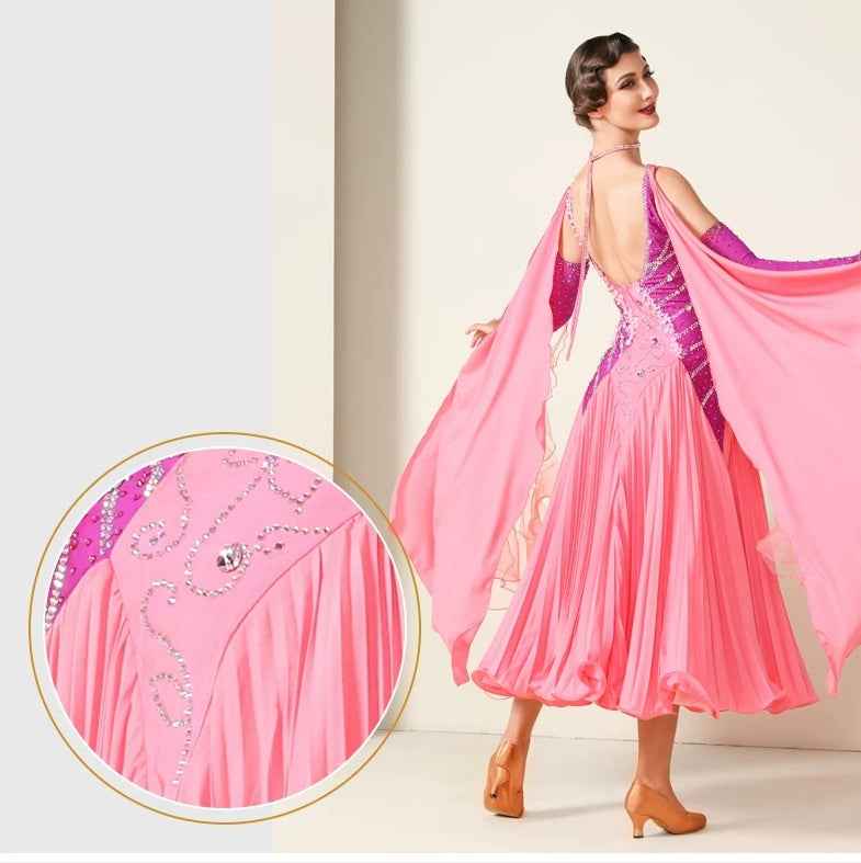 Custom Size Bling Crystal Competition Ballroom Dance Dress for Women Girls Rhythm Foxtrot Tango Dance Gown