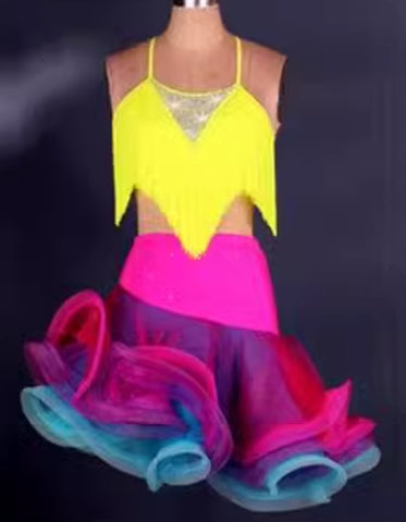 Latin Dance Dresses Mesh Long Sleeve Dance  Performing Dresses Rhinestones Long Sleev Dress - Moderndancedress.com