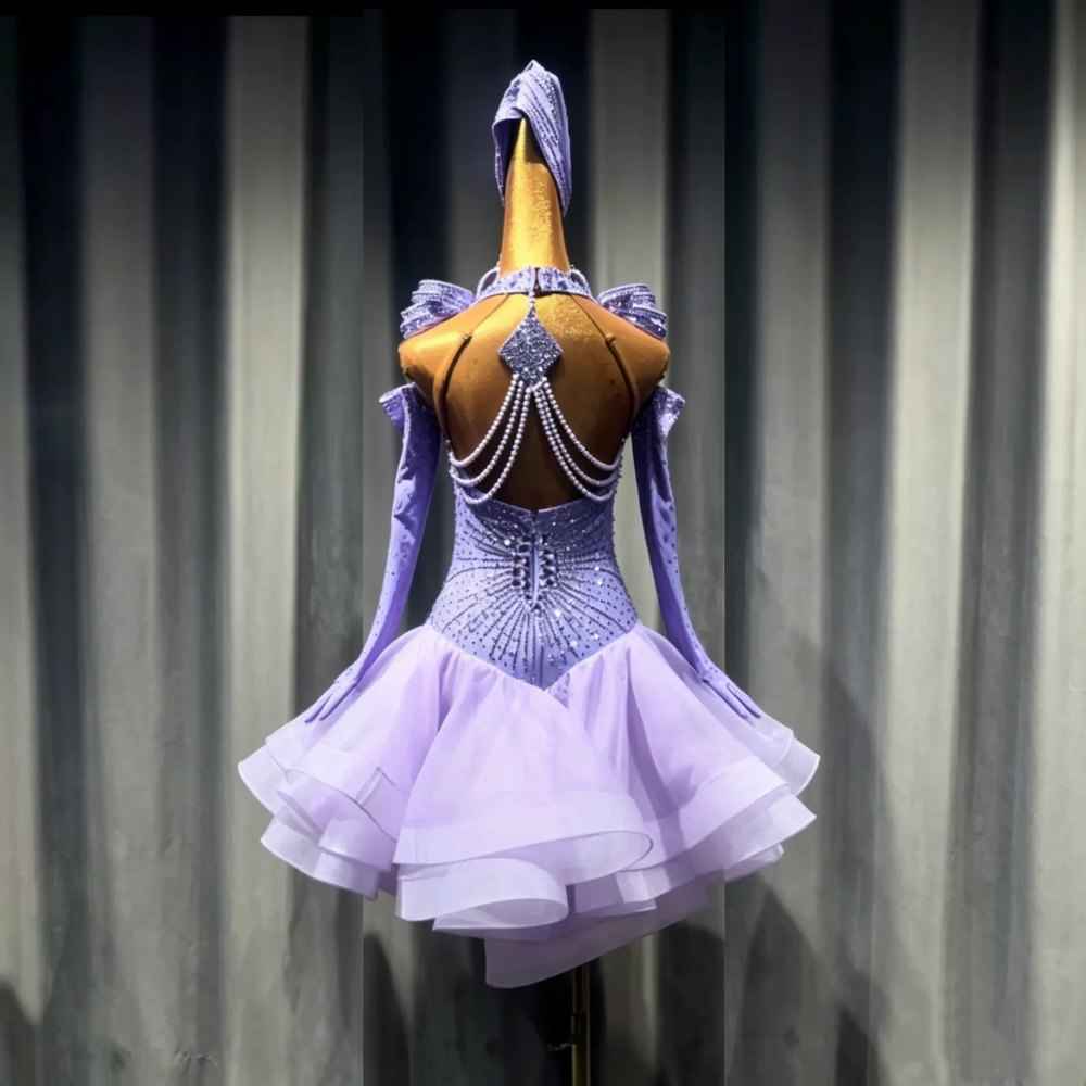 Custom Crystal Blue Latin Dance Dress - Hot Pink Rhinestone Ballroom Competition Dress