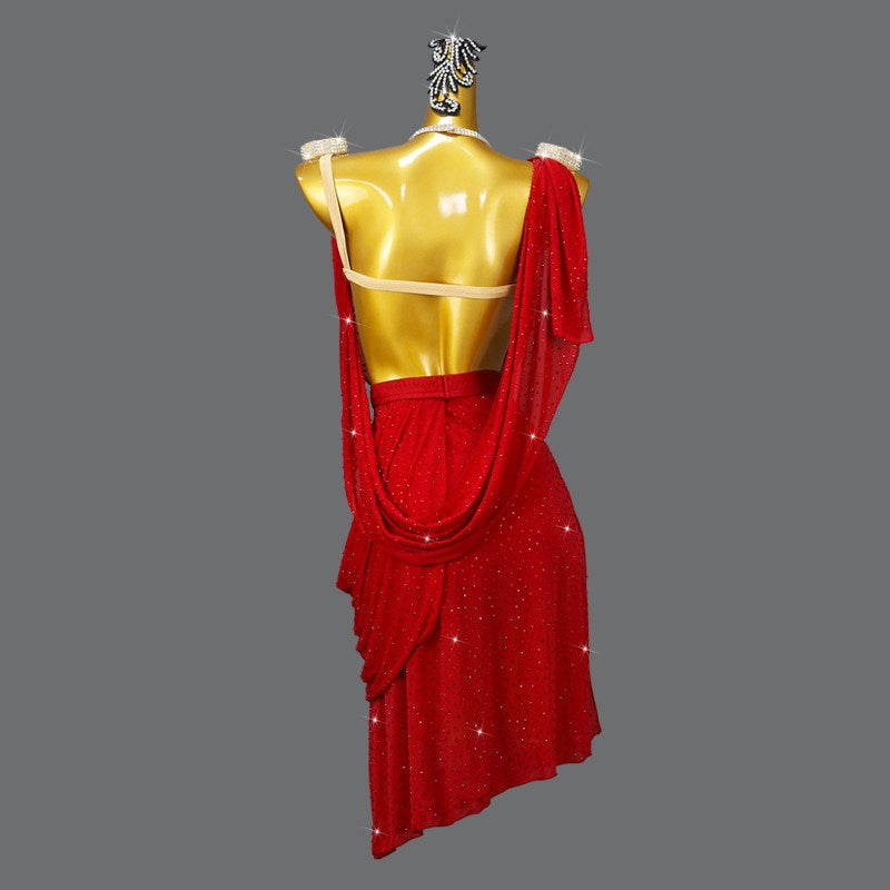 Custom Size Royal Blue Latin Dance Dress Sparkly Crystal Draped Ballroom Outfit