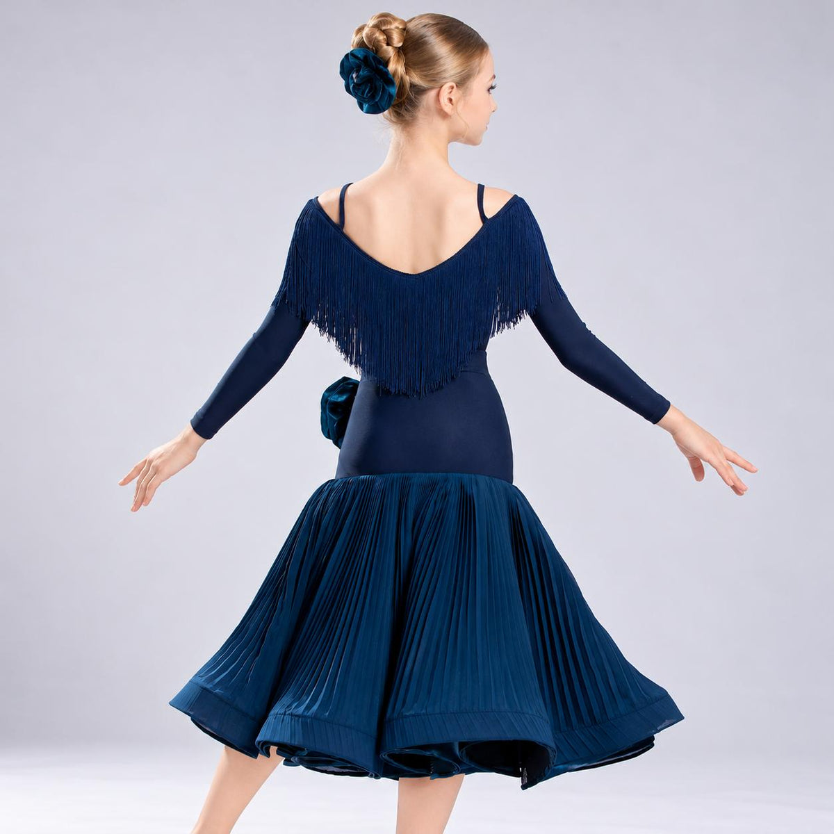 Girls Navy Blue Latin Dance Dress | Kids Ballroom Competition Gown