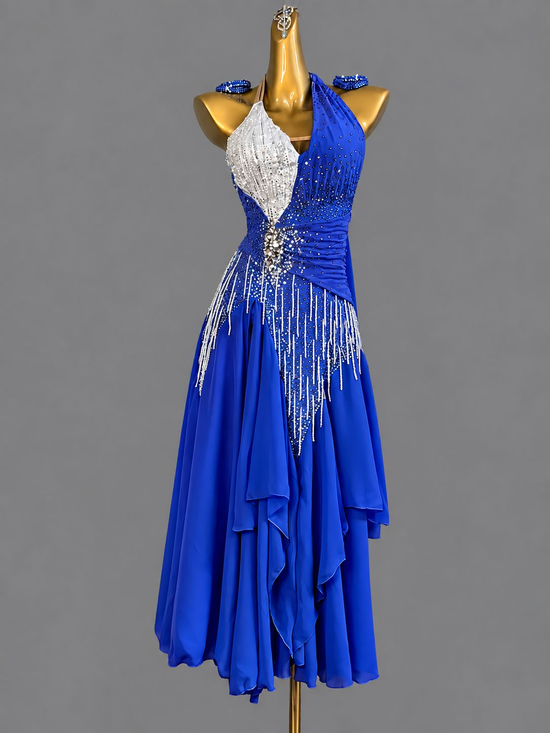 Custom American Smooth Dress Blue Pink Halter Neck Ballroom Dance Gown
