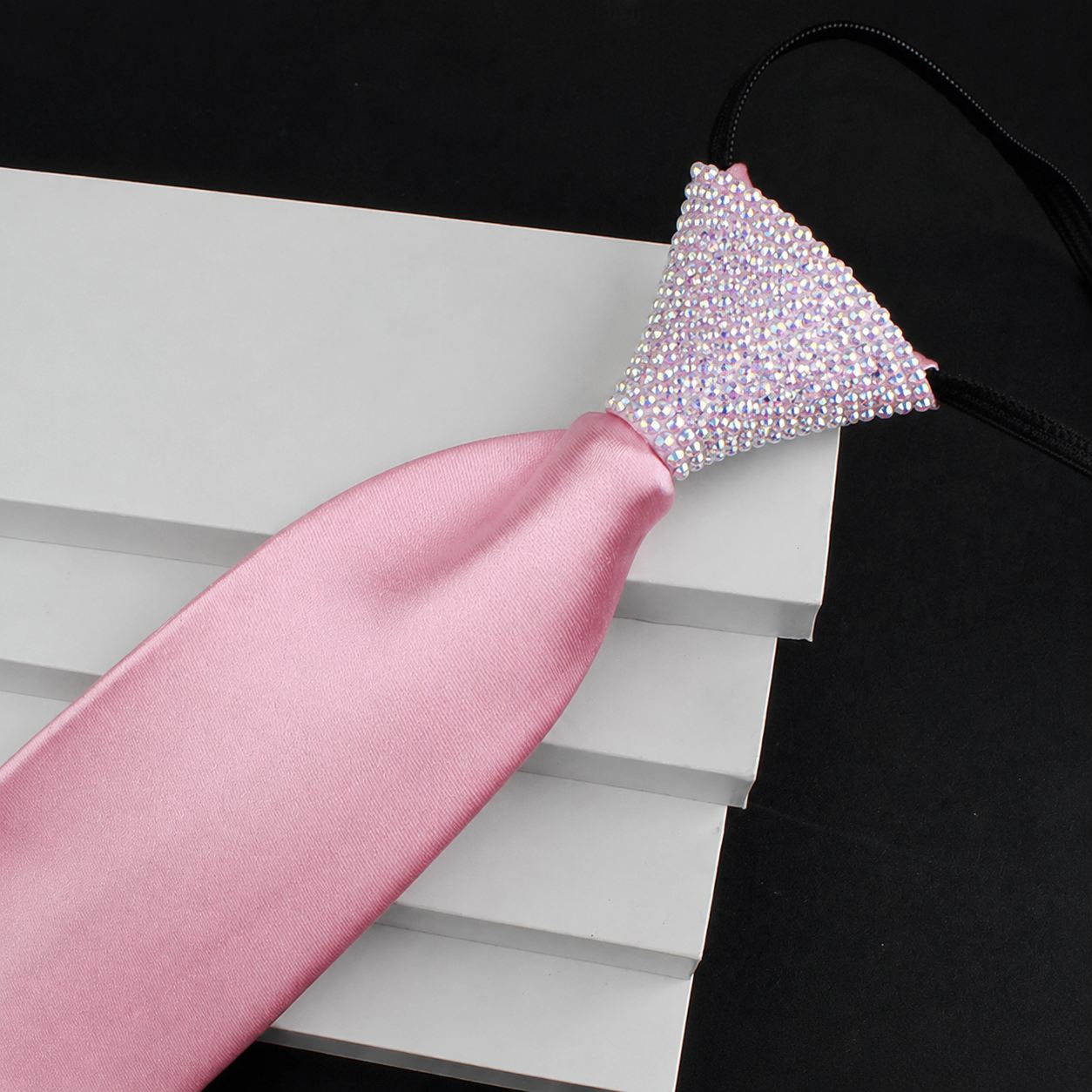 Crystallized Rhinestone Ballroom Dance Tie - Adjustable Men's Zipper Necktie