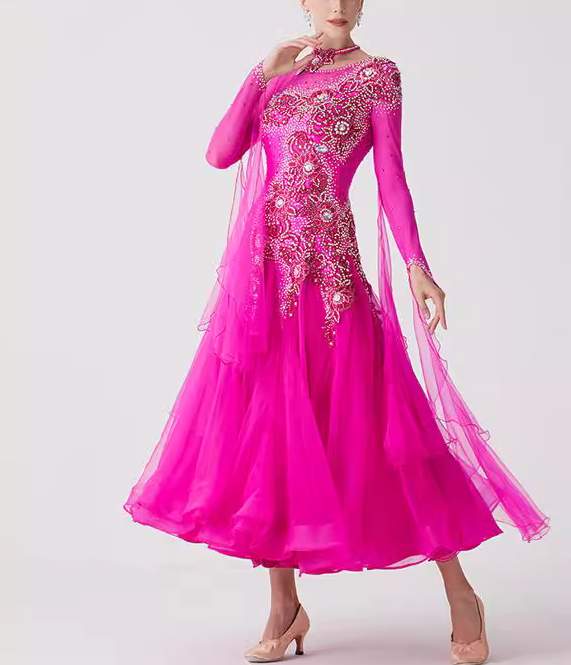 Custom Size Fuchsia Competition Ballroom Dance Dresses for Women Girls Waltz Tango National Standard Dance Gown - Moderndancedress.com