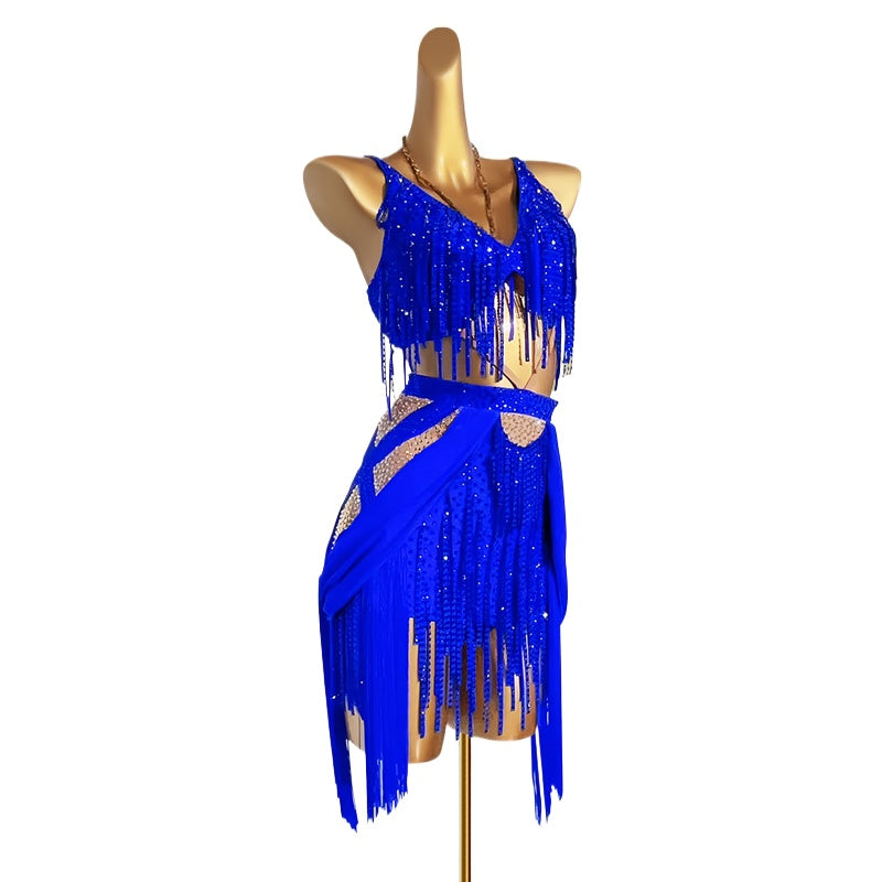 Custom Size Bling Latin Dance Dresses for Women Girls Blue Pink Salsa Blackpool Latin Professional Art Test Costumes