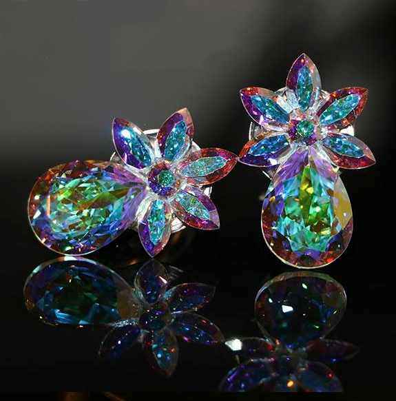 Turquoise Rhinestones Dance Earrings for Women Girls Latin Salsa Rumba Ballroom Dance Bridal Accessories