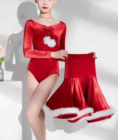Children's Girl Red Velvet Latin Dance Competition Dresses Salsa Rumba Chacha  Modern Dance Outfits for Kids - Moderndancedress.com