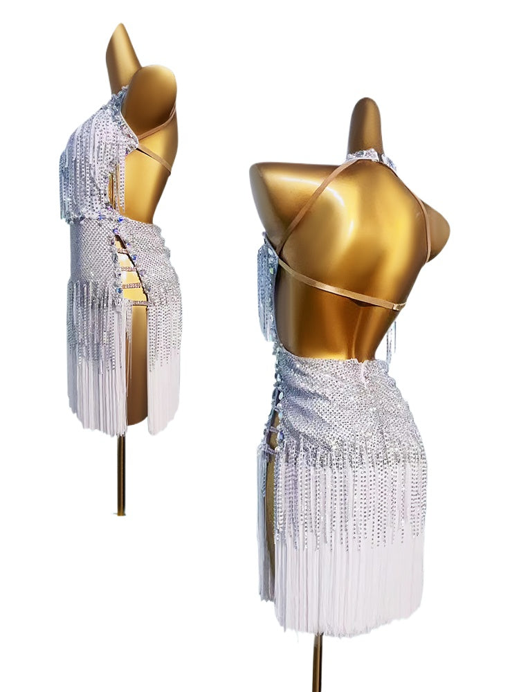 Custom Size Flesh  Competition Latin Dance Dresses for Women Salsa Rumba Blackpool Dance Costumes