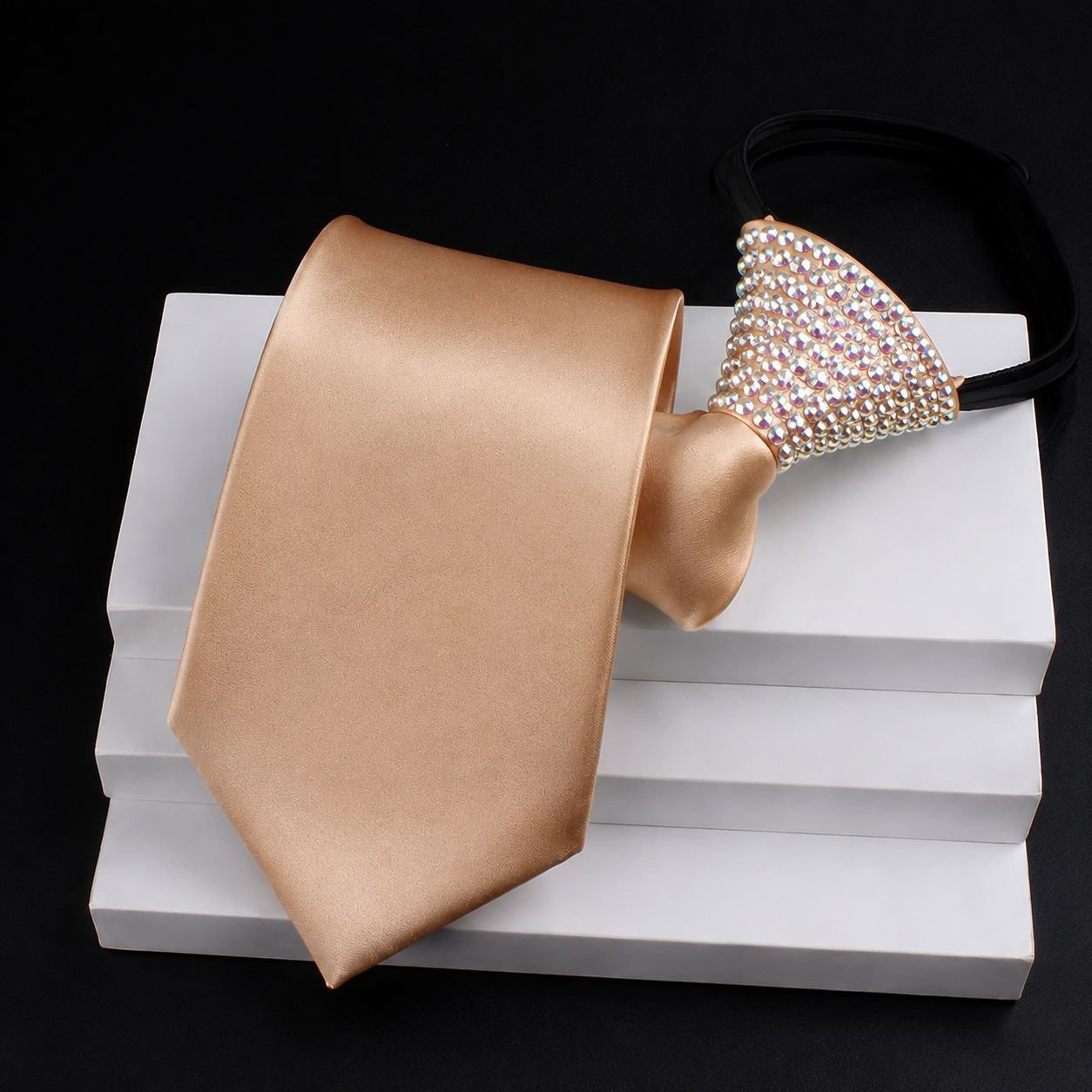 Crystallized Rhinestone Ballroom Dance Tie - Adjustable Men's Zipper Necktie