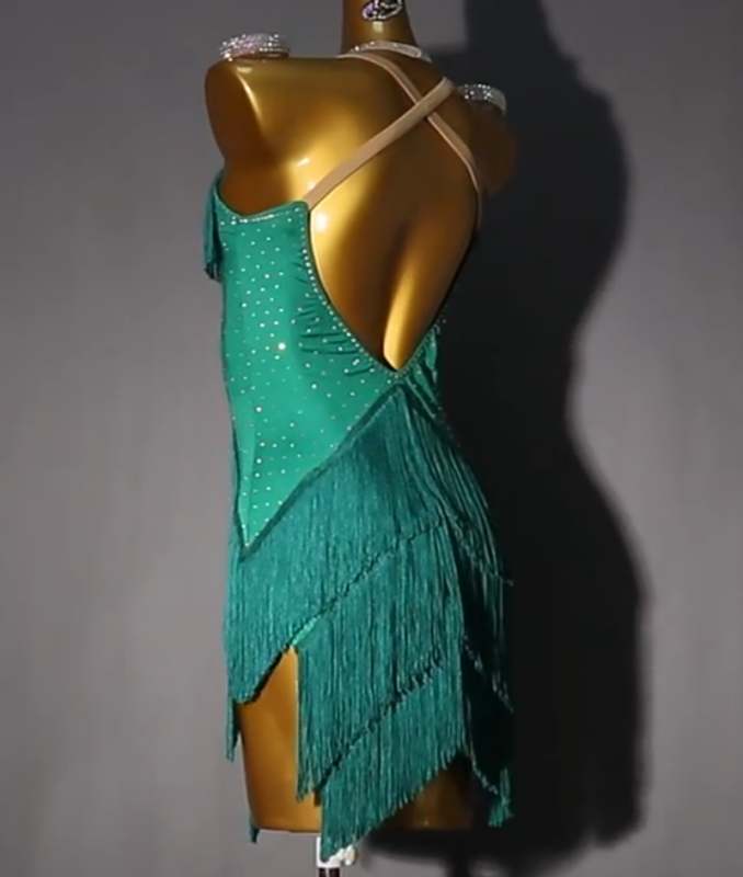 Professional Dark Green Fringe Latin Dance Competition Dresses for Women Girls Salsa Rumba Cha Cha Samba Performance Floral Costume Solo