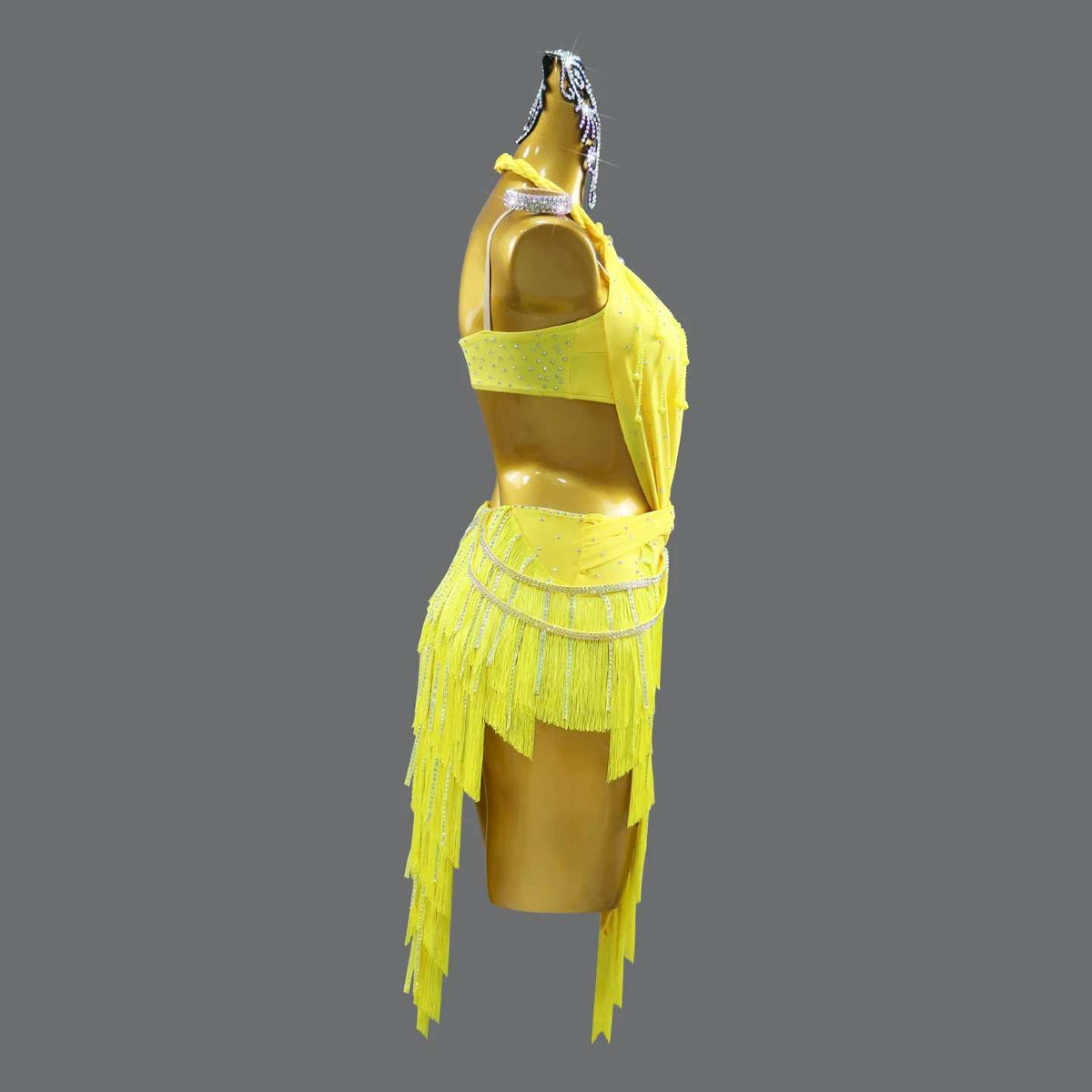 Custom Hot Pink Fringe Competition Latin Dance Dress with Crystals
