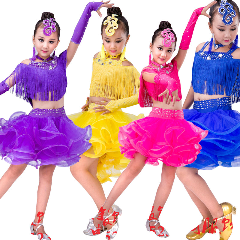 Children latin Competition Ballroom Dresses Salsa Dresses Children Trams Latin Professional Sequins Dance Clothing - Moderndancedress.com