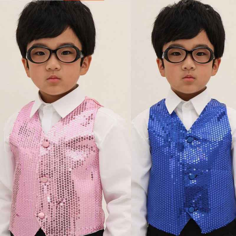 Children Shining Clothes Boys Choir Students Performance Costumes Kids Hip-hop Jazz Dance Sequined Vest Stage Dance Wear - Moderndancedress.com