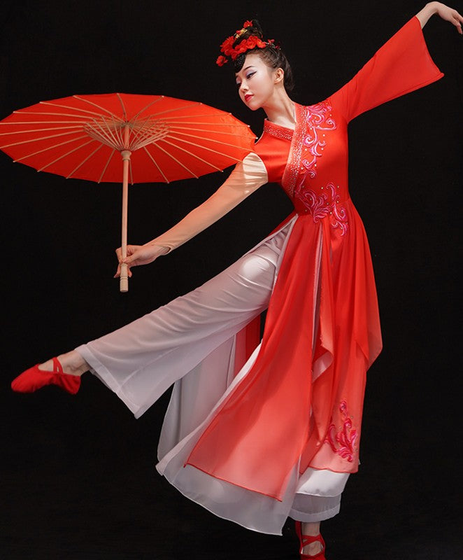 Chinese Classical dance costumes Female Chinese ancient style fairy princess solo dance  wear Art test modern dance costume fan yangko dance dress - Moderndancedress.com