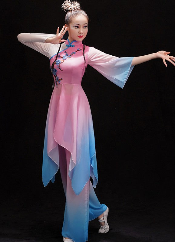 Chinese Classical folk dance costume female hanfu Chinese Yangko dance costume Jiangnan solo fan dance modern dance suit - Moderndancedress.com