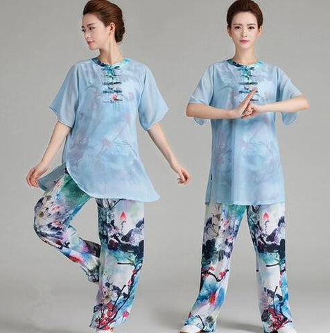 Chinese Short-sleeved Tai Chi Clothing Lightweight Yarn Ice Silk Middle-sleeve Morning Exercise Performance Dress Tai Chi/ Tai Ji, Kung Fu/Wushu sports