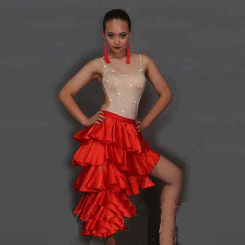Classical Latin Dance Skirts For Ladies Black Red Clothes Fantasia Women Competitive Paso Doble Fluffy Bullfight Garments