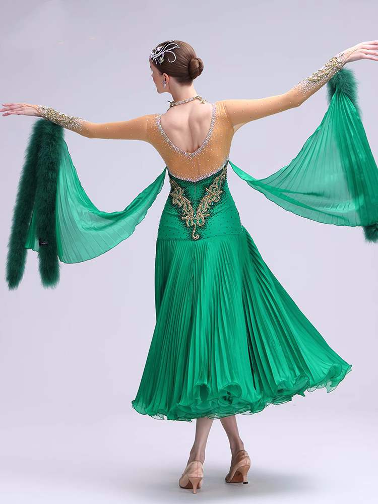 Custom Size Green Competition Ballroom Dance Dresses for Women Girls Waltz Tango Smooth Dance Long Dress - Moderndancedress.com