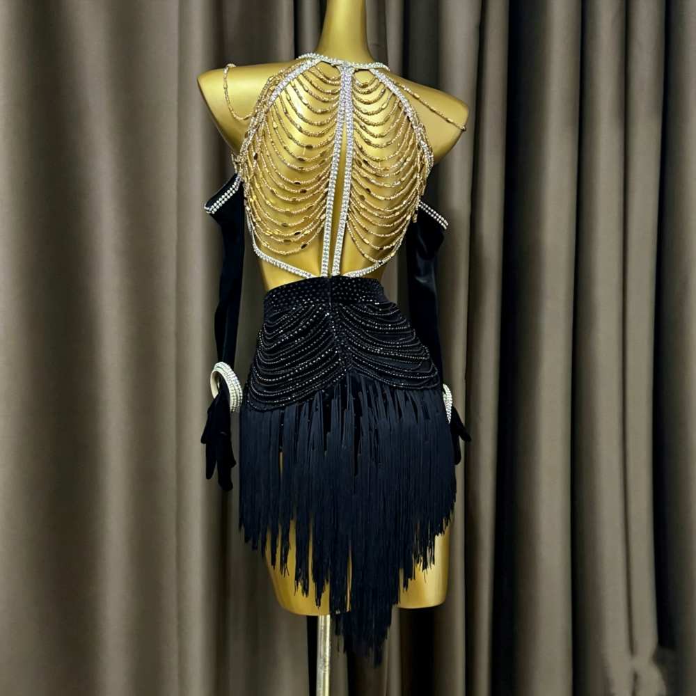 Custom Size Competition Bling Fringe Latin Dance Dress Salsa Blackpool Dance Costume