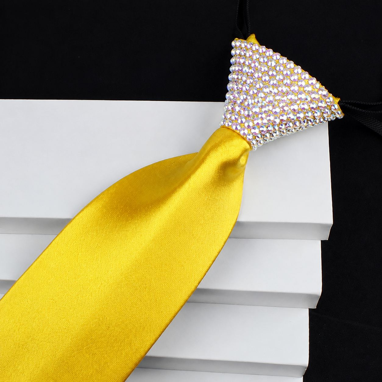 Crystallized Rhinestone Ballroom Dance Tie - Adjustable Men's Zipper Necktie