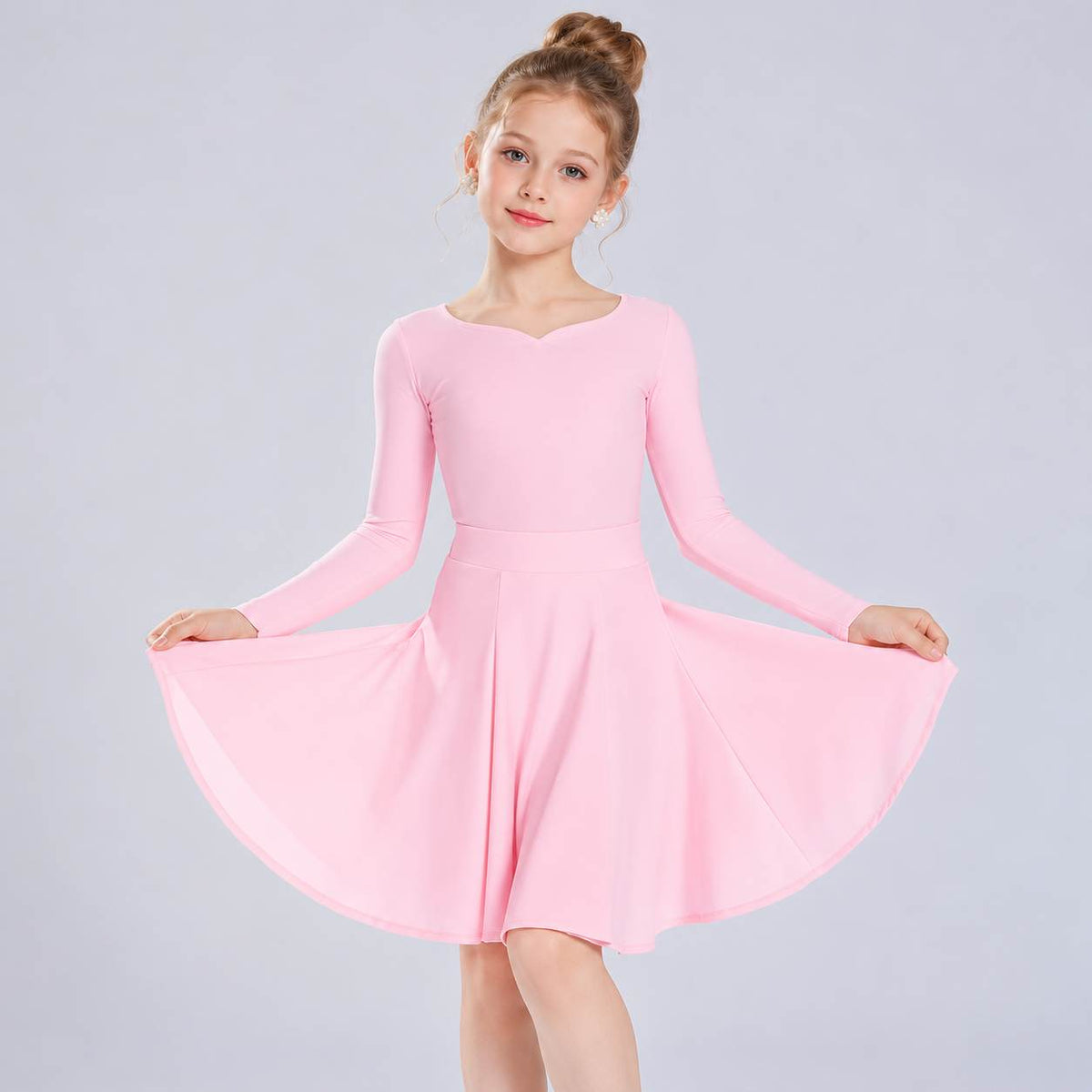 Fuchsia Girls Latin Dance Dress - Kids Long Sleeve Ballroom Wear