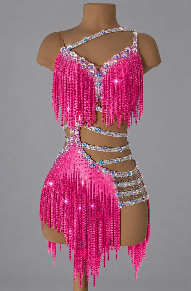 Custom Orange Aqua Blue Latin Dance Dress Competition Crystal Salsa Rhythm Gown