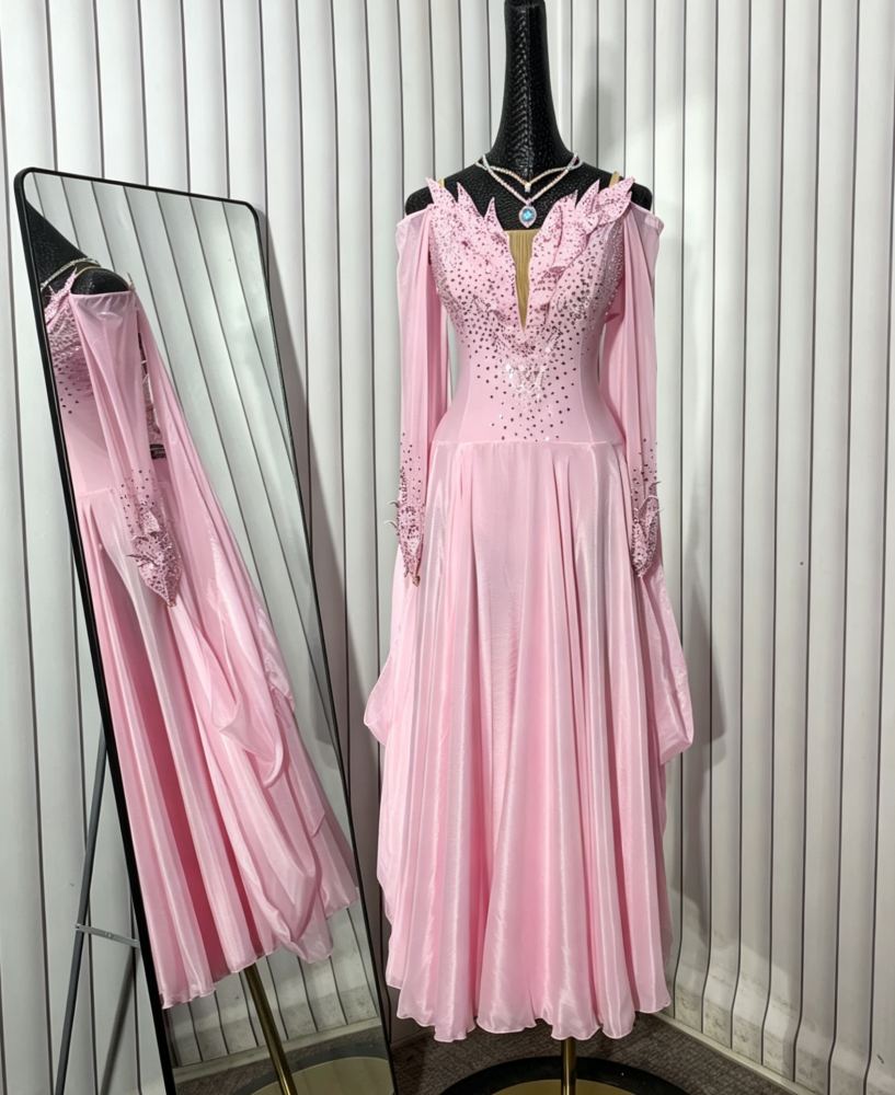 Custom Black Petals American Smooth Dance Dress Standard Waltz Ballroom Tango Gown