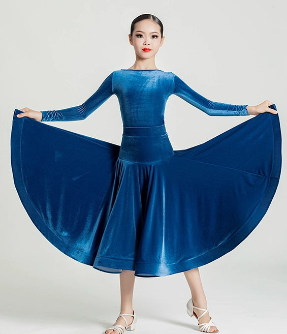 Girls Ballroom Dance Dresses Purple Blue Waltz Tango Ballroom Dance Regulations Competition Long Gown for Kids
