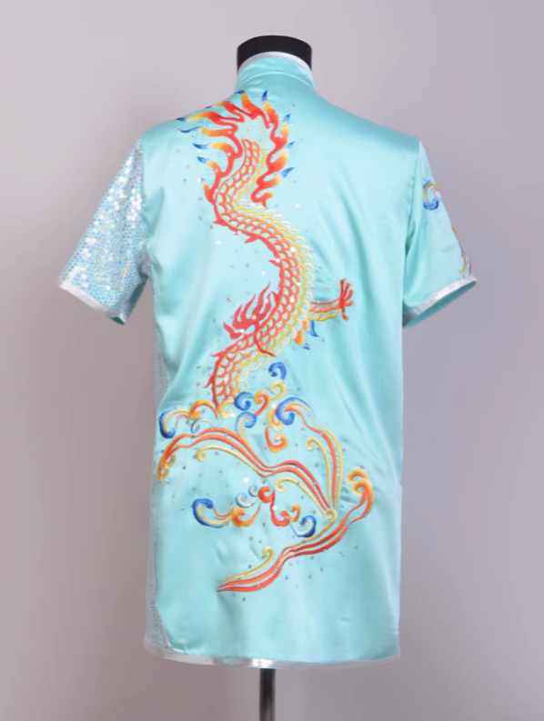 Blue Martial Arts Clothes Changquan Competition Uniforms China Dragon Kungfu