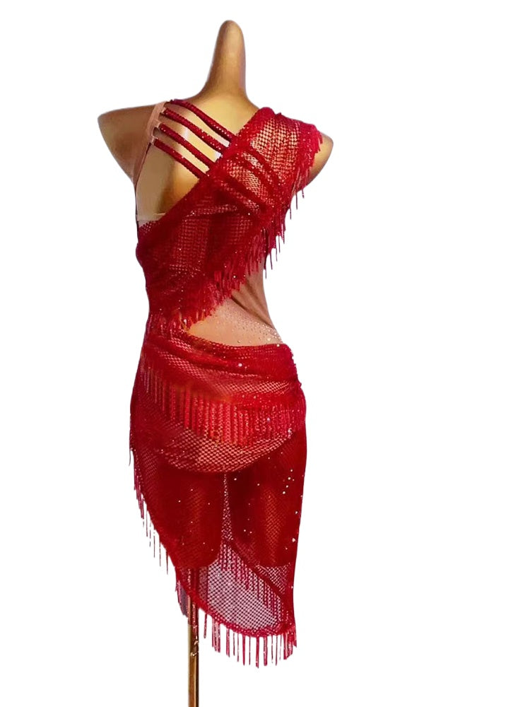 Custom Size Red Green Fringe Competition Latin Dance Dresses for Women Salsa Rumba Blackpool Dance Wear - Moderndancedress.com