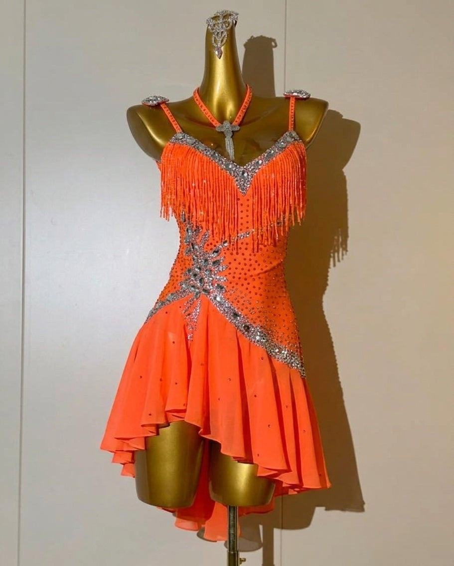 Custom Emerald Green Latin Dance Competition Dress Rhythm & Salsa Gown