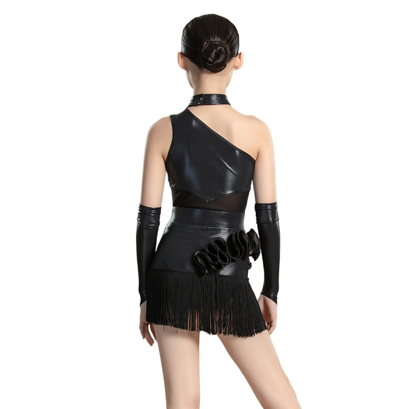 Girls Latin Dance Dresses Black Fringe Slant Neck Salsa Rumba Ballroom Moderndancedress.com Girls Latin Dance Dresses Black Fringe Slant Neck Salsa Rumba Ballroom Moderndancedress.com