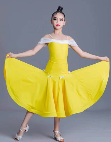 girls colorful ballroom dance dreses pink yellow kids professional standard  dance uniforms social performance dance clothes for kids - Moderndancedress.com