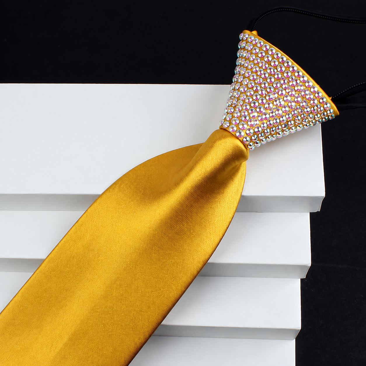 Crystallized Rhinestone Ballroom Dance Tie - Adjustable Men's Zipper Necktie