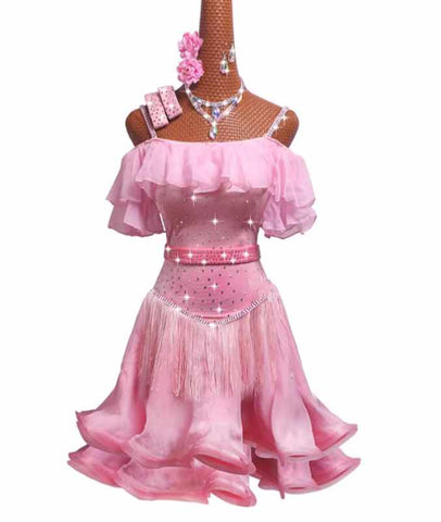 Pink Fringe Latin Dance Competition Dresses for Women Dew Shoulder Girls Salsa Rumba Chacha Performance Clothes Solo Dance Skirts