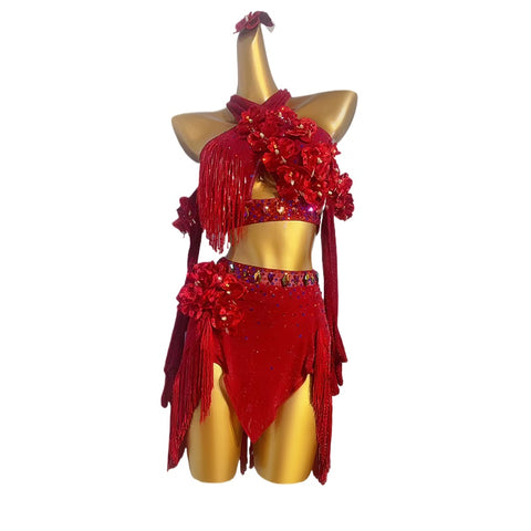 Custom Size Wine Red Competition fringe Latin dance dresses for women girls kids salsa rumba bling performance clothes Blackpool dancing outfits