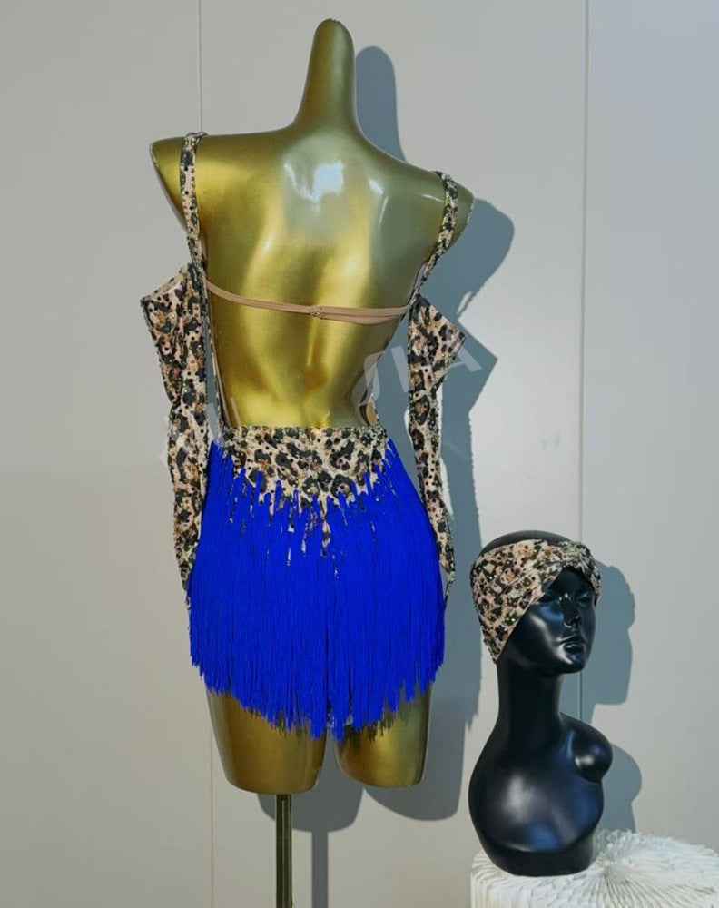 Custom Size Leopard Print Latin Dance Dress Salsa Black Pool Competition Costumes