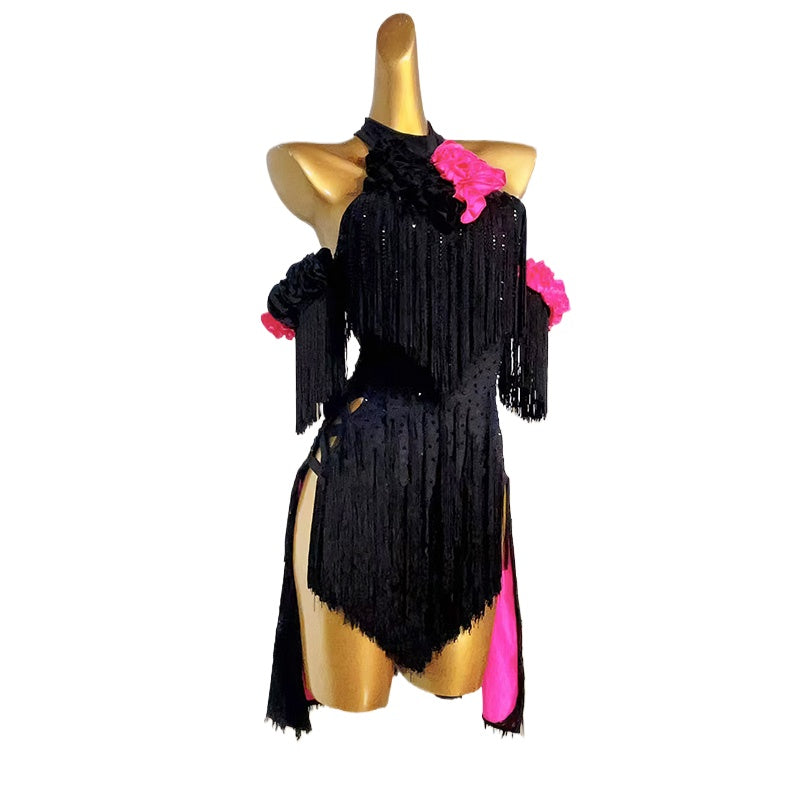 Custom Size Black Fringe Competition Latin Dance Dresses for Women Girls Salsa Ballroom Latin Dance Costumes