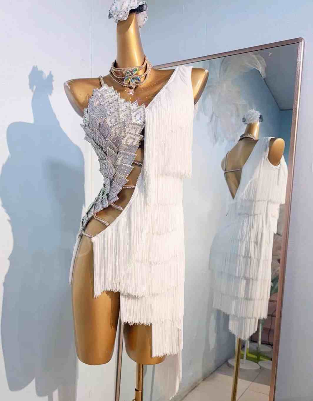 Custom Size Competition White Fringe Latin Dance Dresses for Women Salsa Chacha Rumba Blackpool Dancing Costumes
